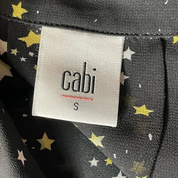 Cabi whimsical Sheer Button Down Blouse Black w Yellow & White Stars Size S - Picture 6 of 8